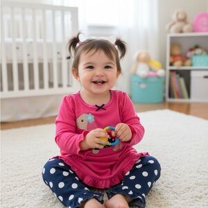 Little Me Pink and Navy Pajama Set